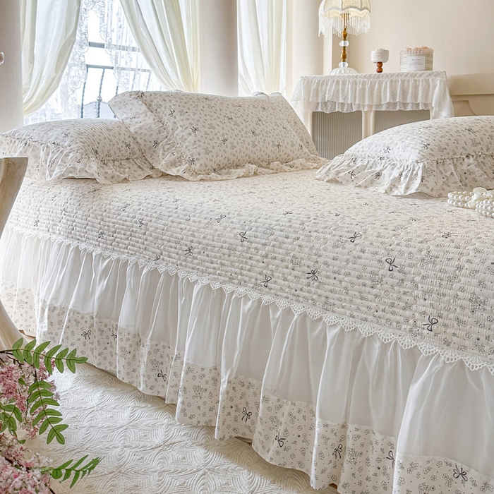 91家纺网 家纺一手货源 找家纺 瑞宝 2026新款全棉法式田园风玻璃纱床盖三件套 春信