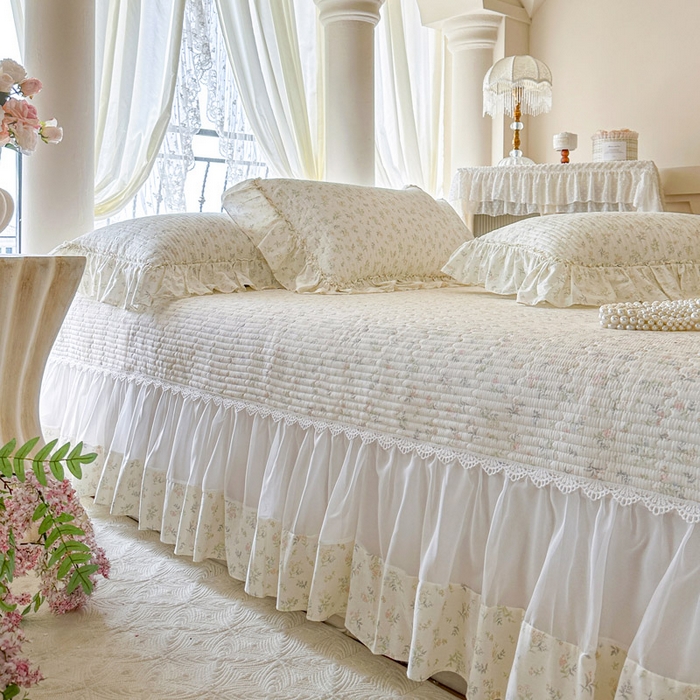 91家纺网 家纺一手货源 找家纺 瑞宝 2026新款全棉法式田园风玻璃纱床盖三件套 林晚