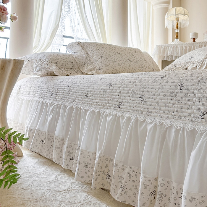 91家纺网 家纺一手货源 找家纺 瑞宝 2026新款全棉法式田园风玻璃纱床盖三件套 春信