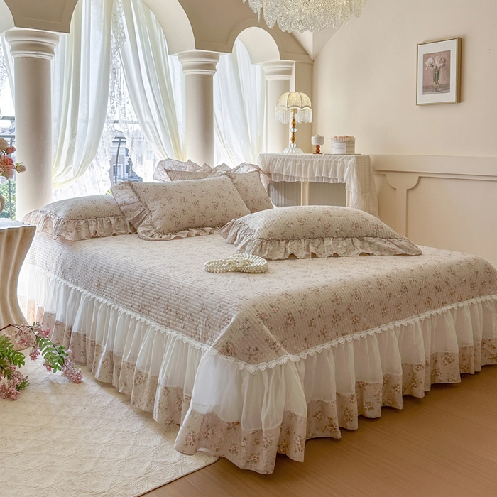 91家纺网 家纺一手货源 找家纺 瑞宝 2026新款全棉法式田园风玻璃纱床盖三件套 南湘