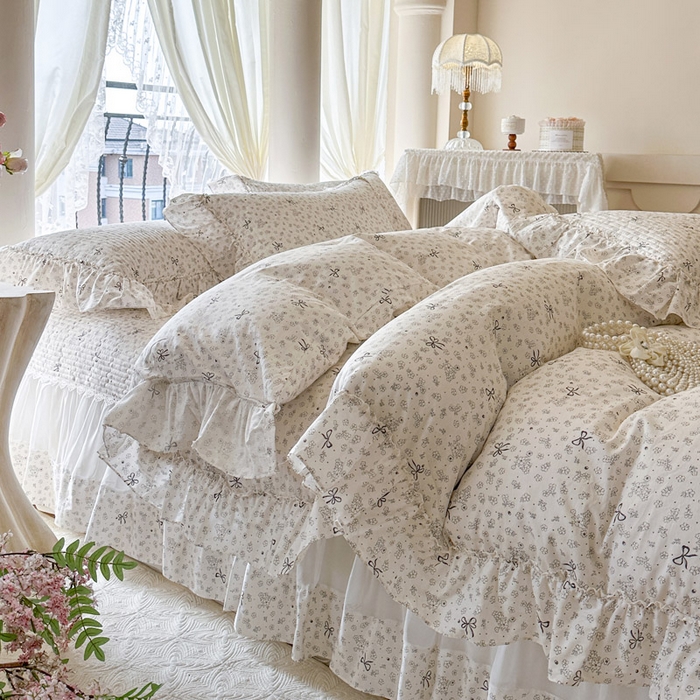 91家纺网 家纺一手货源 找家纺 瑞宝 2026新款全棉法式田园风玻璃纱床盖三件套 春信