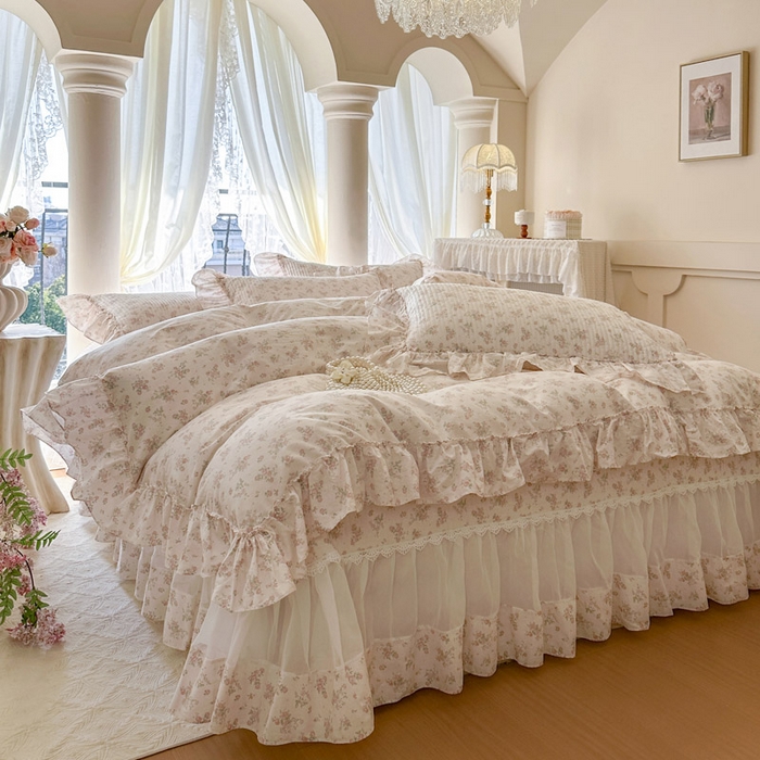 91家纺网 家纺一手货源 找家纺 瑞宝 2026新款全棉法式田园风玻璃纱床盖三件套 简宁