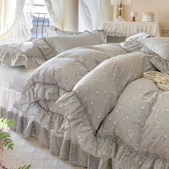 91家纺网 家纺一手货源 找家纺 瑞宝 2026新款全棉法式田园风玻璃纱床盖三件套 颂青