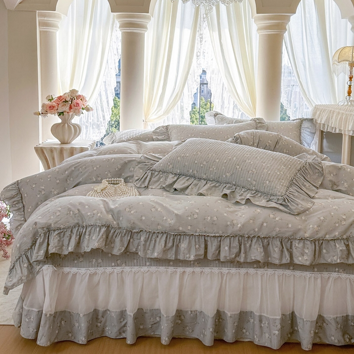 91家纺网 家纺一手货源 找家纺 瑞宝 2026新款全棉法式田园风玻璃纱床盖三件套 颂青