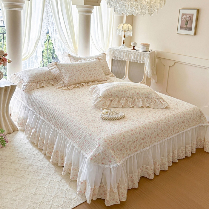 91家纺网 家纺一手货源 找家纺 瑞宝 2026新款全棉法式田园风玻璃纱床盖三件套 花境