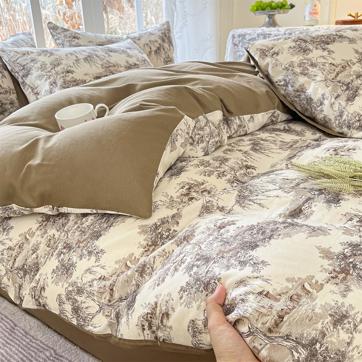 91家纺网 家纺一手货源 找家纺 名兮家居 2026新款A类全棉棉麻四件套 江南柳居