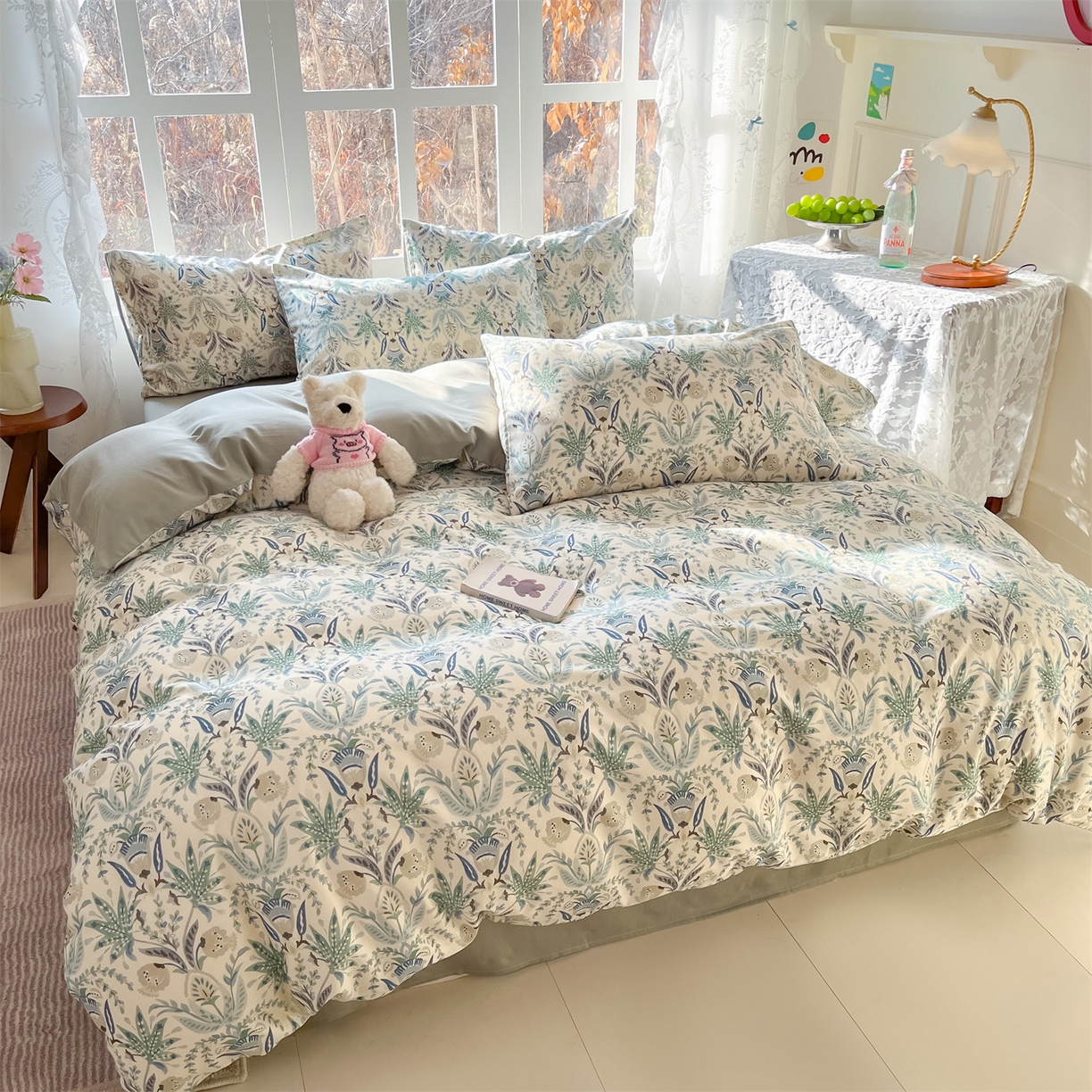 91家纺网 家纺一手货源 找家纺 名兮家居 2026新款A类全棉棉麻四件套 青釉