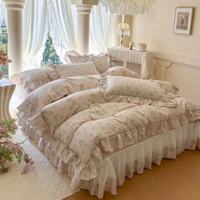 91家纺网 家纺一手货源 找家纺 瑞宝 2026新款全棉法式田园风玻璃纱床盖三件套 南湘