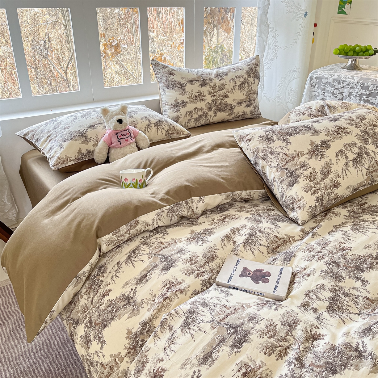 91家纺网 家纺一手货源 找家纺 名兮家居 2026新款A类全棉棉麻四件套 江南柳居