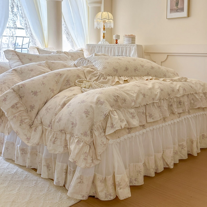 91家纺网 家纺一手货源 找家纺 瑞宝 2026新款全棉法式田园风玻璃纱床盖三件套 叶秋