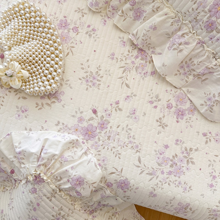 91家纺网 家纺一手货源 找家纺 瑞宝 2026新款全棉法式田园风玻璃纱床盖三件套 樱洛