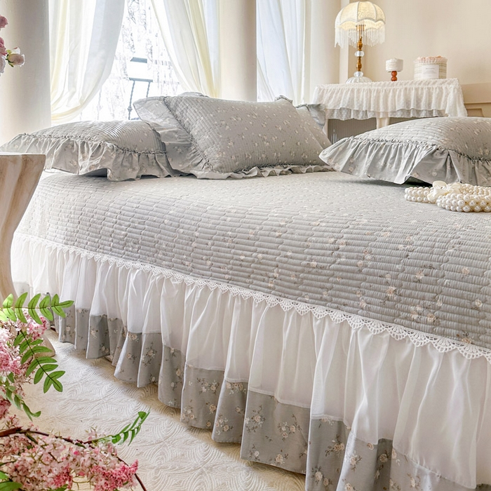 91家纺网 家纺一手货源 找家纺 瑞宝 2026新款全棉法式田园风玻璃纱床盖三件套 颂青