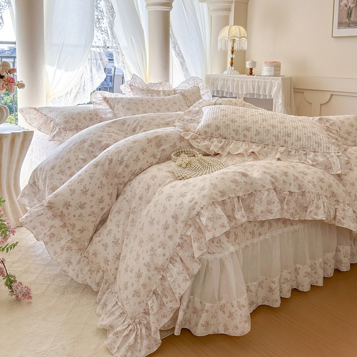 91家纺网 家纺一手货源 找家纺 瑞宝 2026新款全棉法式田园风玻璃纱床盖三件套 简宁