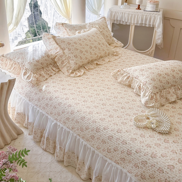 91家纺网 家纺一手货源 找家纺 瑞宝 2026新款全棉法式田园风玻璃纱床盖三件套 淡桔