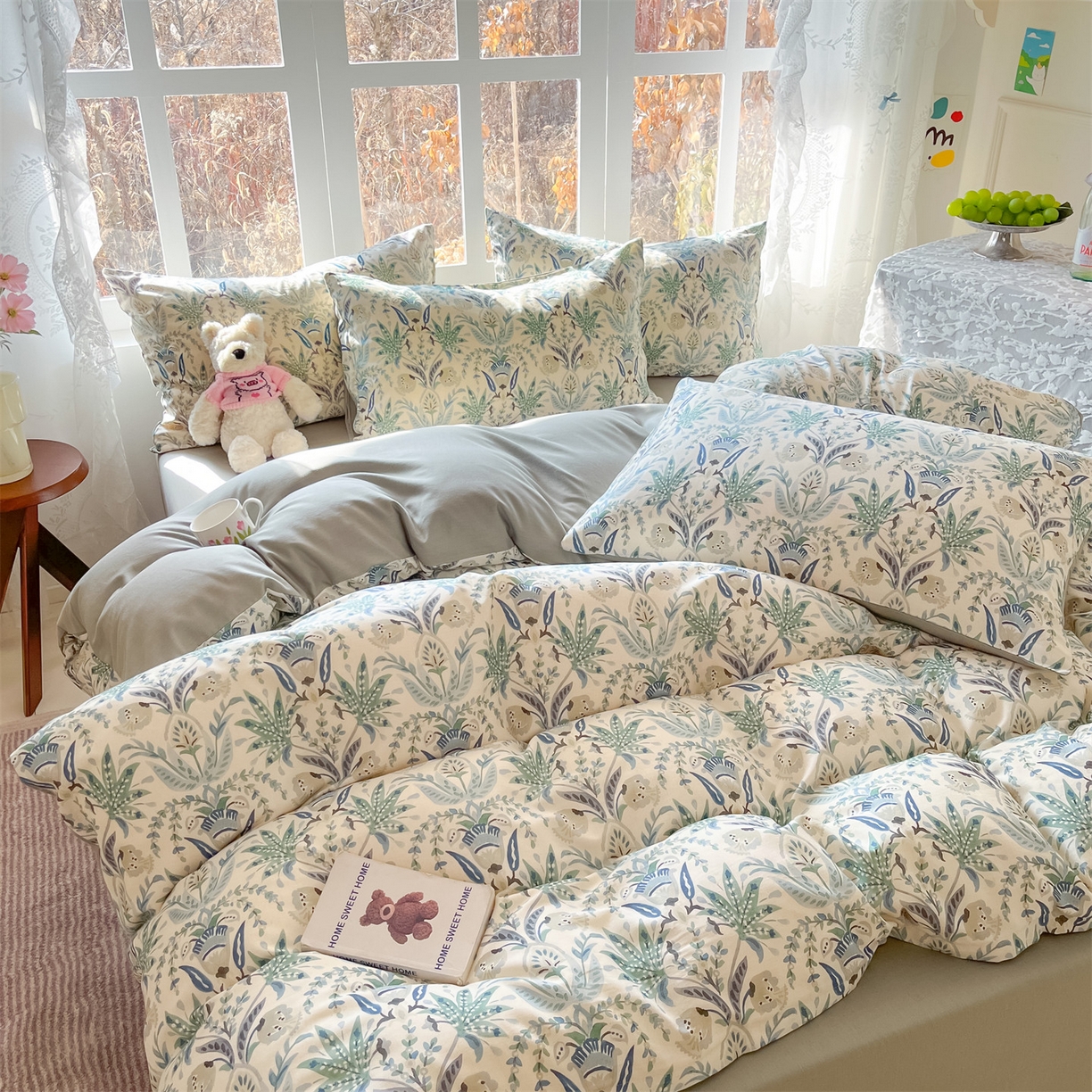 91家纺网 家纺一手货源 找家纺 名兮家居 2026新款A类全棉棉麻四件套 青釉