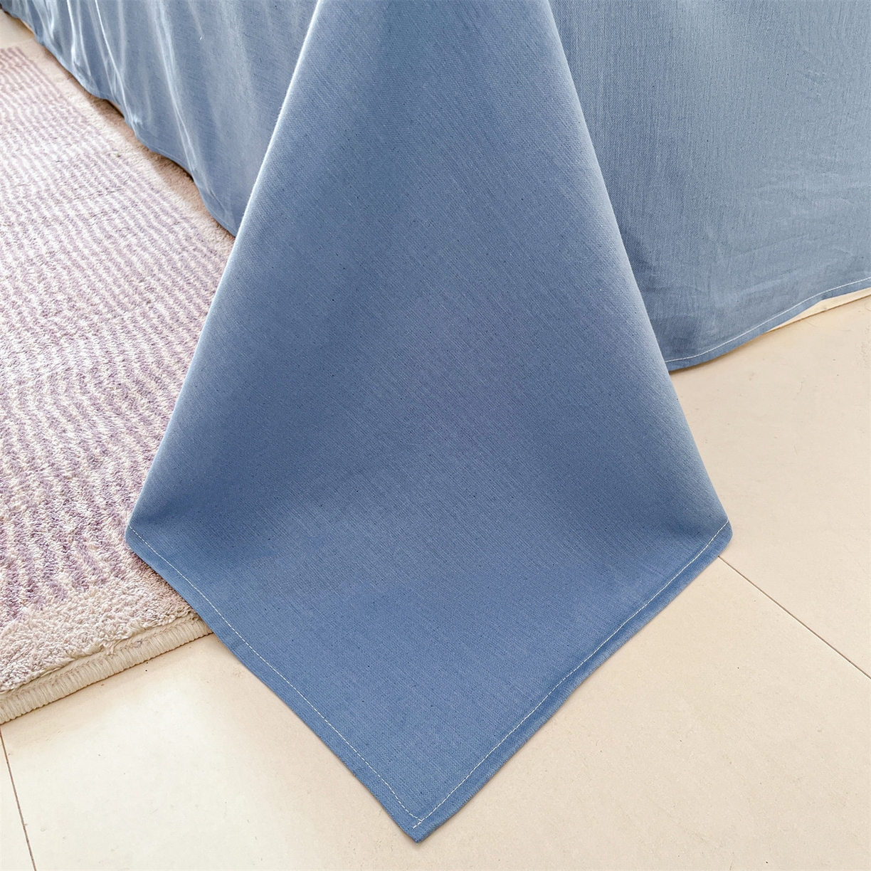 91家纺网 家纺一手货源 找家纺 名兮家居 2026新款A类全棉棉麻四件套 蓝调