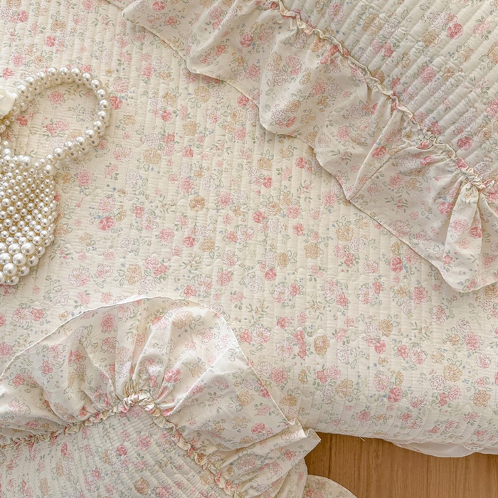 91家纺网 家纺一手货源 找家纺 瑞宝 2026新款全棉法式田园风玻璃纱床盖三件套 花境