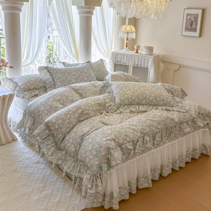 91家纺网 家纺一手货源 找家纺 瑞宝 2026新款全棉法式田园风玻璃纱床盖三件套 芊朵