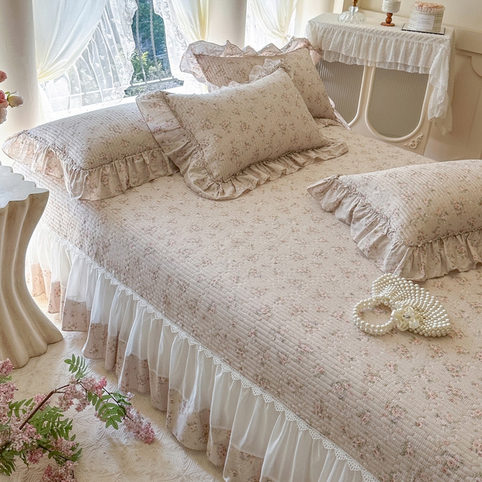 91家纺网 家纺一手货源 找家纺 瑞宝 2026新款全棉法式田园风玻璃纱床盖三件套 南湘