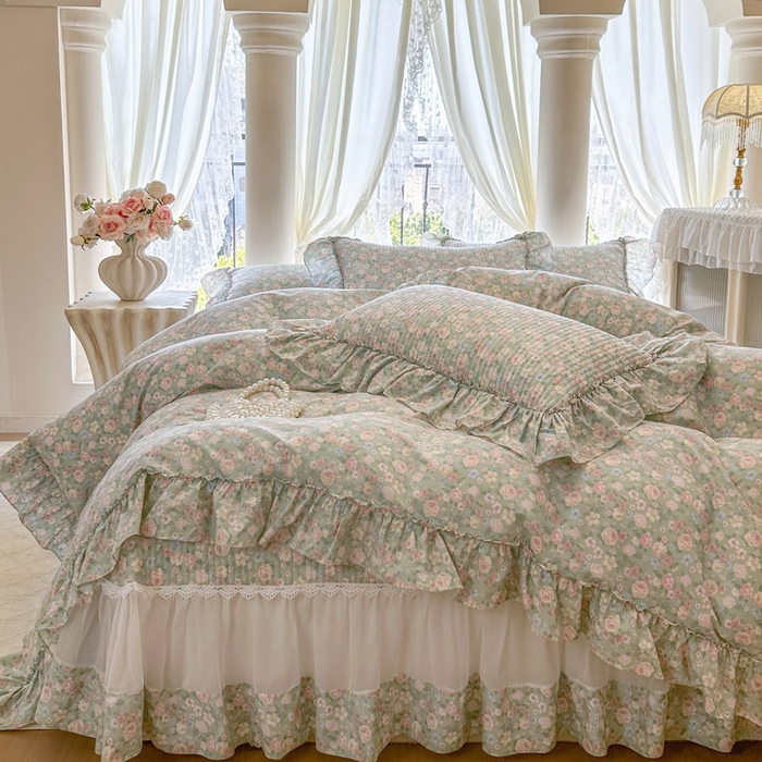 91家纺网 家纺一手货源 找家纺 瑞宝 2026新款全棉法式田园风玻璃纱床盖三件套 芊朵