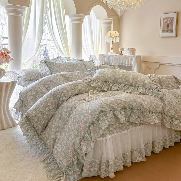 91家纺网 家纺一手货源 找家纺 瑞宝 2026新款全棉法式田园风玻璃纱床盖三件套 芊朵