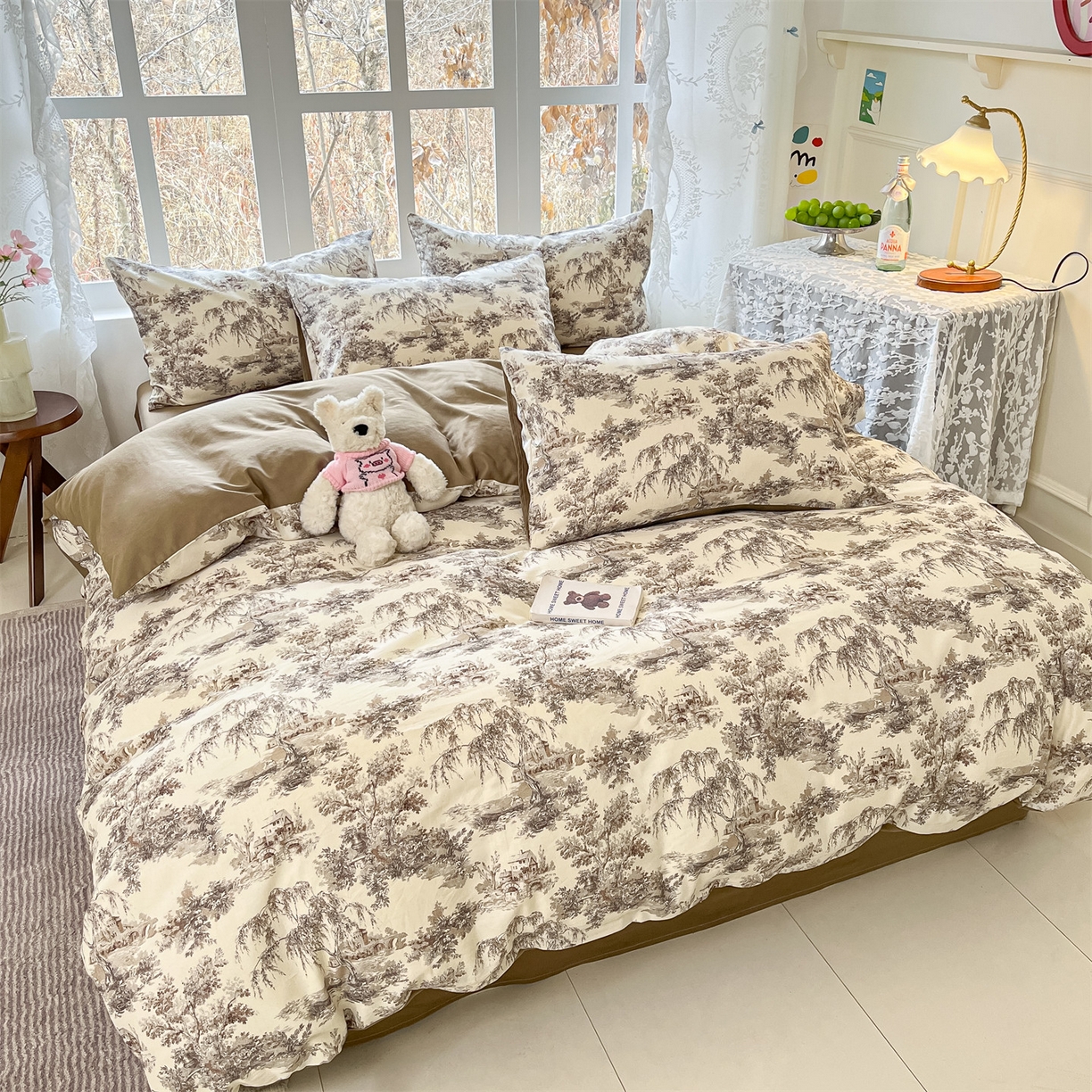 91家纺网 家纺一手货源 找家纺 名兮家居 2026新款A类全棉棉麻四件套 江南柳居