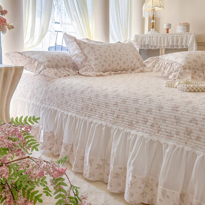 91家纺网 家纺一手货源 找家纺 瑞宝 2026新款全棉法式田园风玻璃纱床盖三件套 简宁