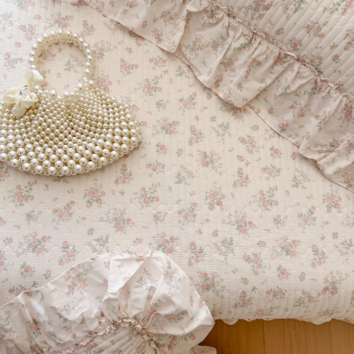 91家纺网 家纺一手货源 找家纺 瑞宝 2026新款全棉法式田园风玻璃纱床盖三件套 简宁