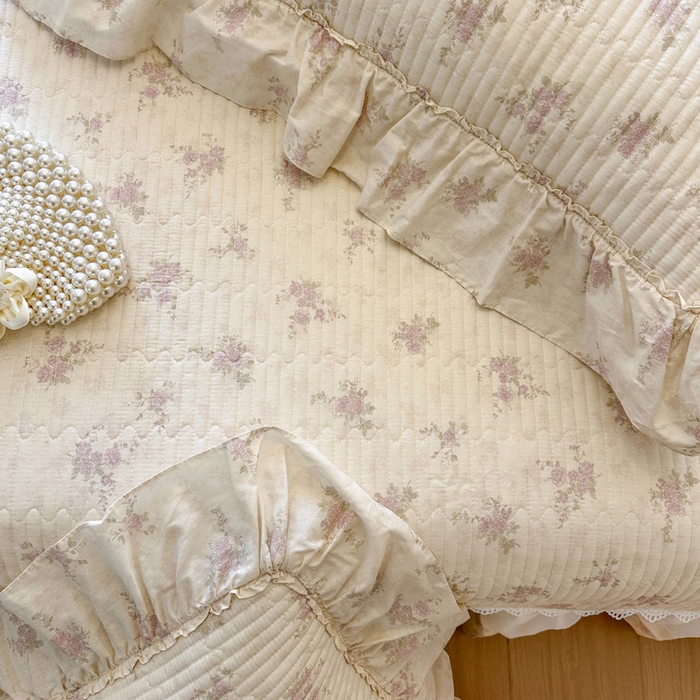 91家纺网 家纺一手货源 找家纺 瑞宝 2026新款全棉法式田园风玻璃纱床盖三件套 叶秋