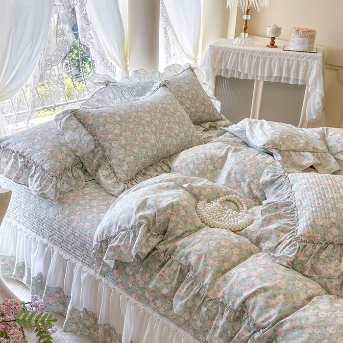 91家纺网 家纺一手货源 找家纺 瑞宝 2026新款全棉法式田园风玻璃纱床盖三件套 芊朵