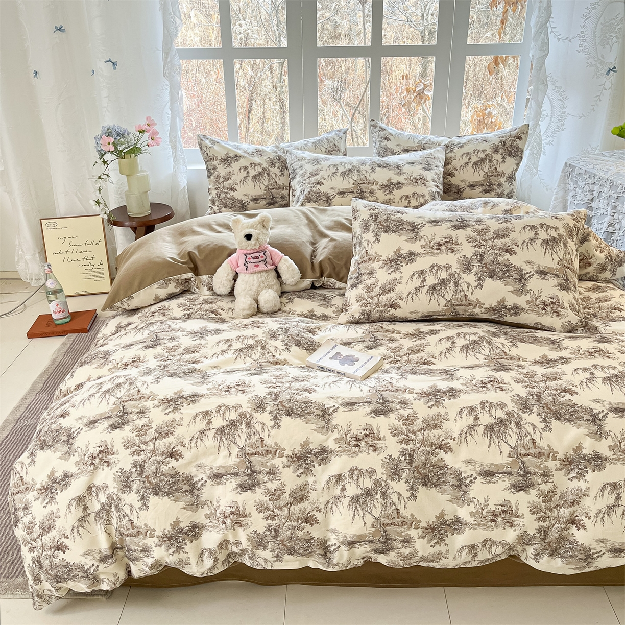 91家纺网 家纺一手货源 找家纺 名兮家居 2026新款A类全棉棉麻四件套 江南柳居