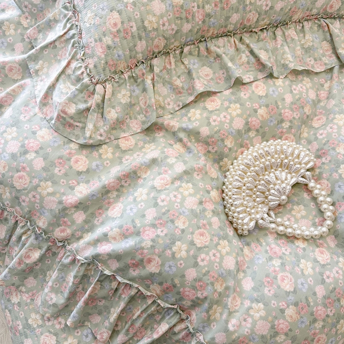 91家纺网 家纺一手货源 找家纺 瑞宝 2026新款全棉法式田园风玻璃纱床盖三件套 芊朵