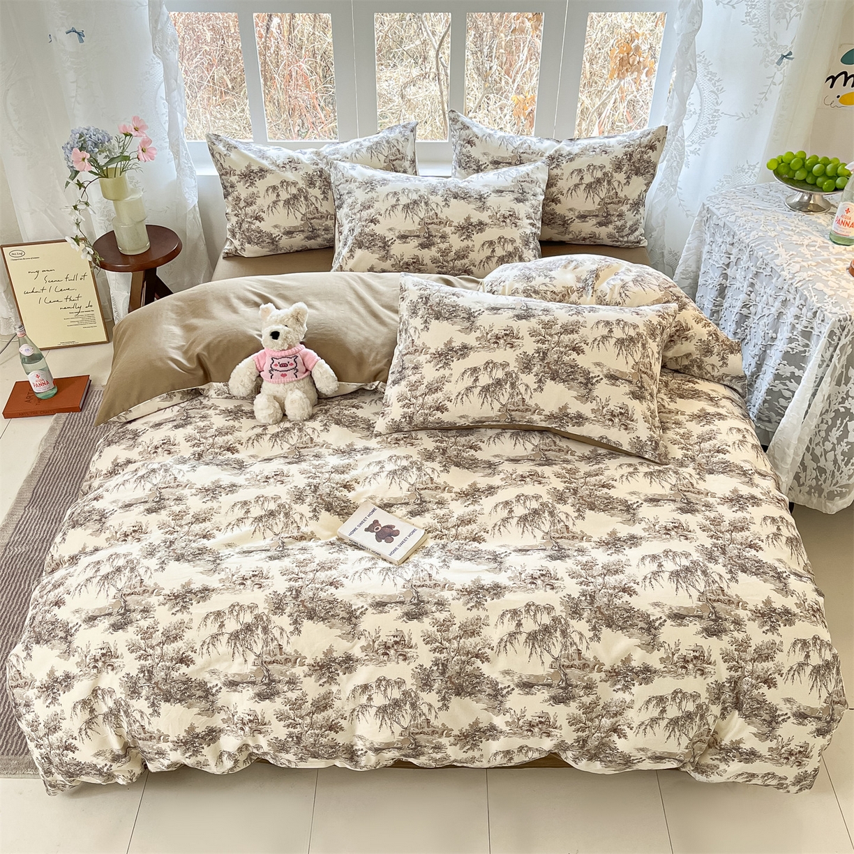 91家纺网 家纺一手货源 找家纺 名兮家居 2026新款A类全棉棉麻四件套 江南柳居