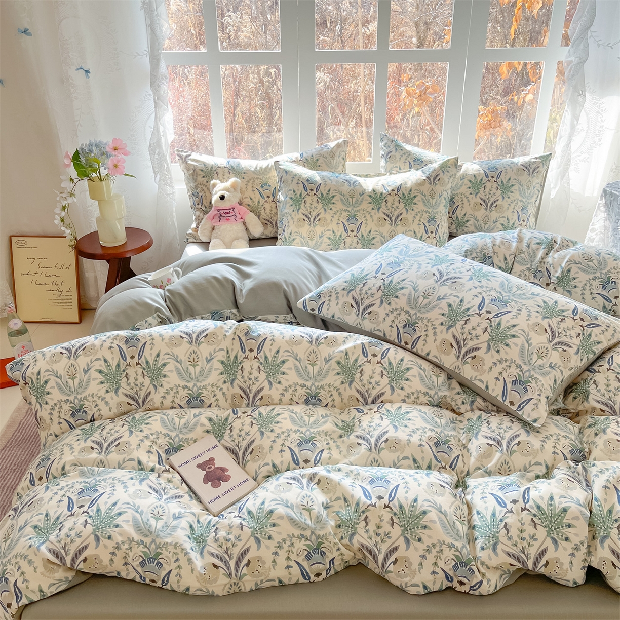 91家纺网 家纺一手货源 找家纺 名兮家居 2026新款A类全棉棉麻四件套 青釉