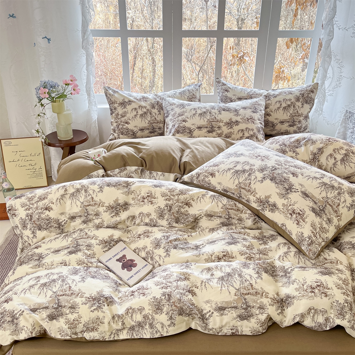 91家纺网 家纺一手货源 找家纺 名兮家居 2026新款A类全棉棉麻四件套 江南柳居