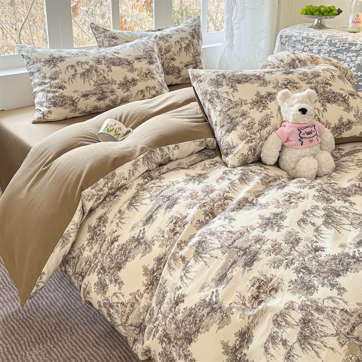 91家纺网 家纺一手货源 找家纺 名兮家居 2026新款A类全棉棉麻四件套 江南柳居