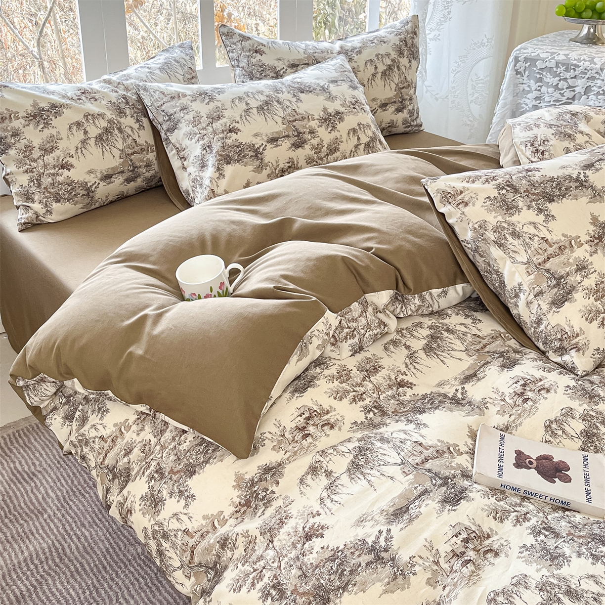 91家纺网 家纺一手货源 找家纺 名兮家居 2026新款A类全棉棉麻四件套 江南柳居