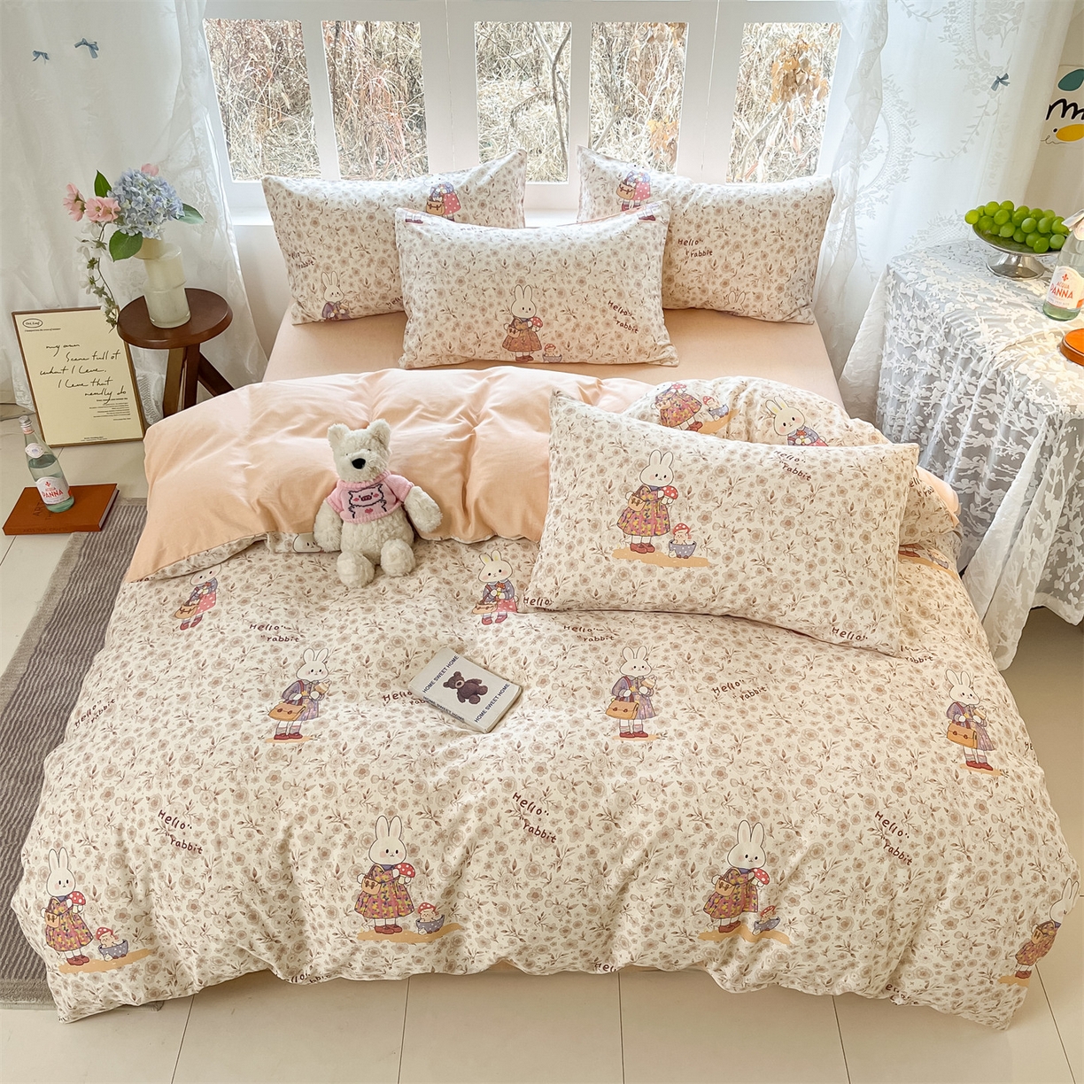 91家纺网 家纺一手货源 找家纺 名兮家居 2026新款A类全棉棉麻四件套 采蘑菇