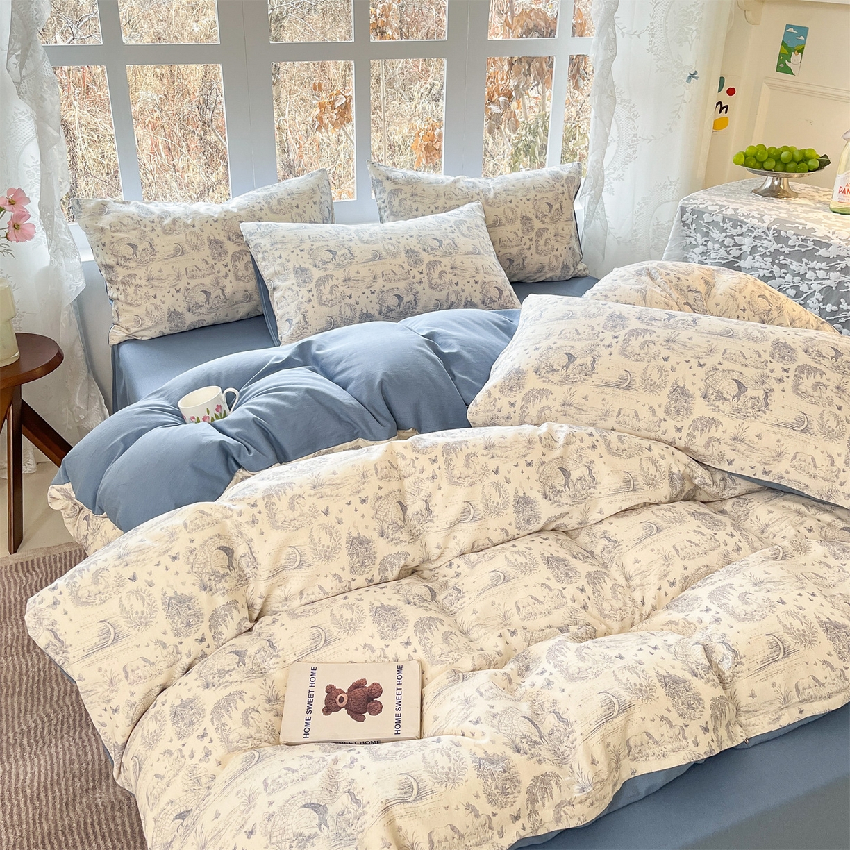 91家纺网 家纺一手货源 找家纺 名兮家居 2026新款A类全棉棉麻四件套 岁月静好