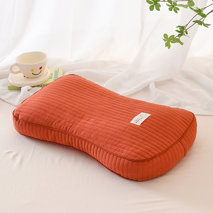 91家纺网 家纺一手货源 找家纺 莉迪娅 2026新款枕芯全棉韩式砂洗全荞麦枕枕头枕芯 韩式砂洗橘红色