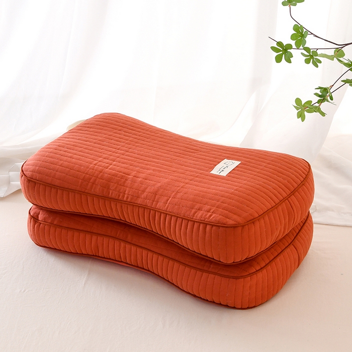 91家纺网 家纺一手货源 找家纺 莉迪娅 2026新款枕芯全棉韩式砂洗全荞麦枕枕头枕芯 韩式砂洗橘红色