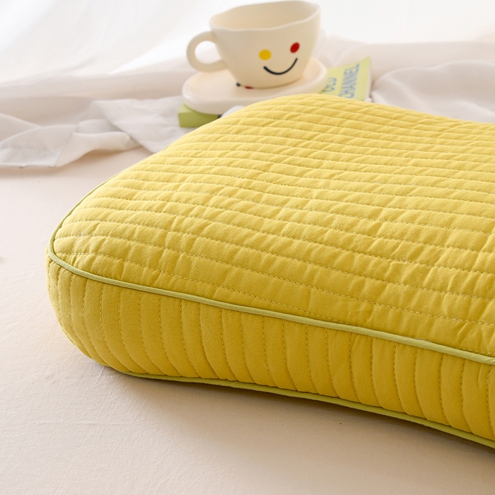 91家纺网 家纺一手货源 找家纺 莉迪娅 2026新款枕芯全棉韩式砂洗全荞麦枕枕头枕芯 韩式砂洗黄色