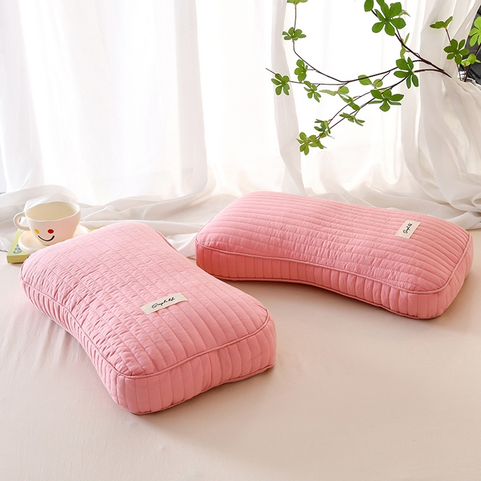 91家纺网 家纺一手货源 找家纺 莉迪娅 2026新款枕芯全棉韩式砂洗全荞麦枕枕头枕芯 韩式砂洗粉色