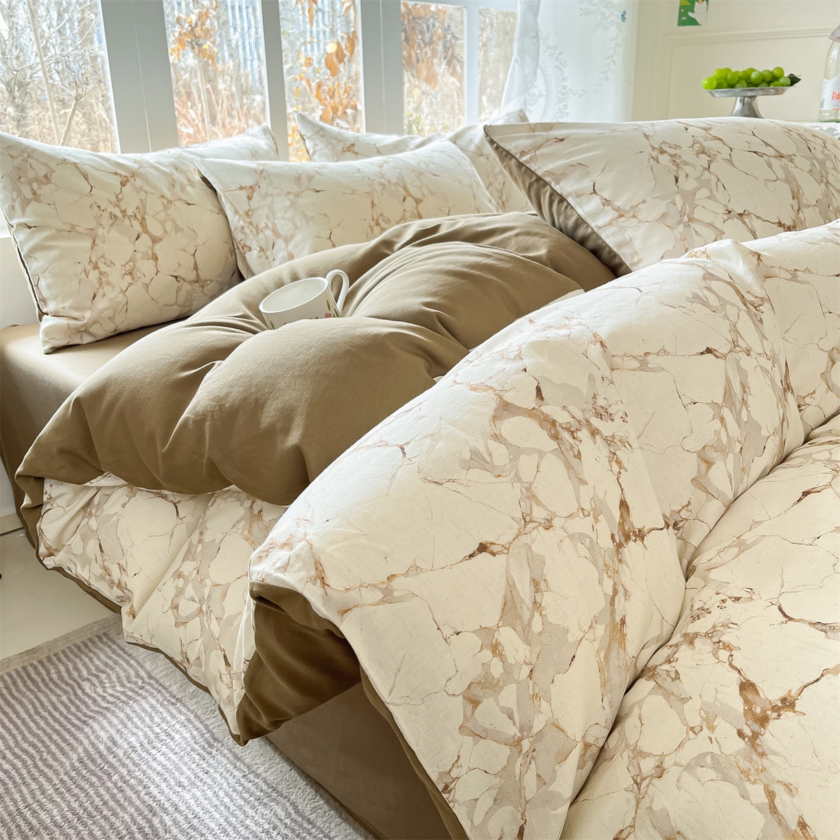 名兮家居 2026新款A类全棉棉麻四件套 焦糖石纹