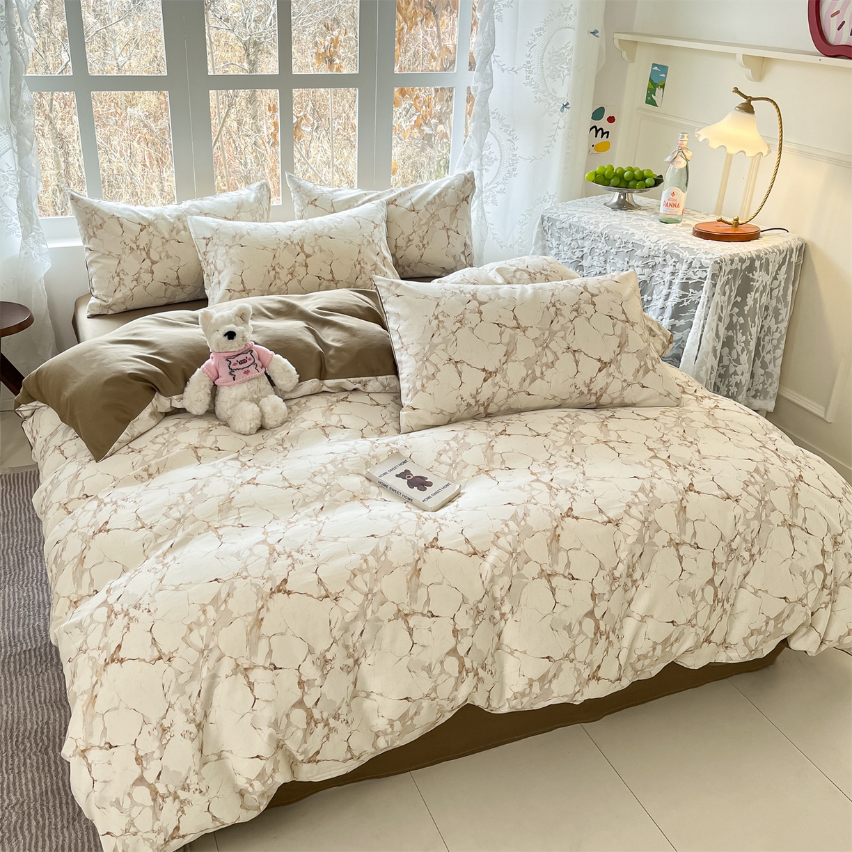 91家纺网 家纺一手货源 找家纺 名兮家居 2026新款A类全棉棉麻四件套 焦糖石纹