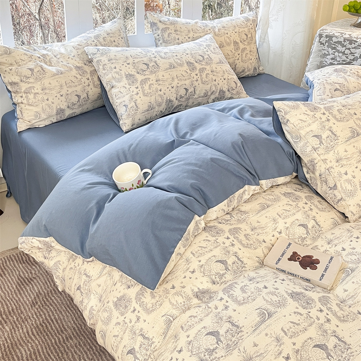 91家纺网 家纺一手货源 找家纺 名兮家居 2026新款A类全棉棉麻四件套 岁月静好