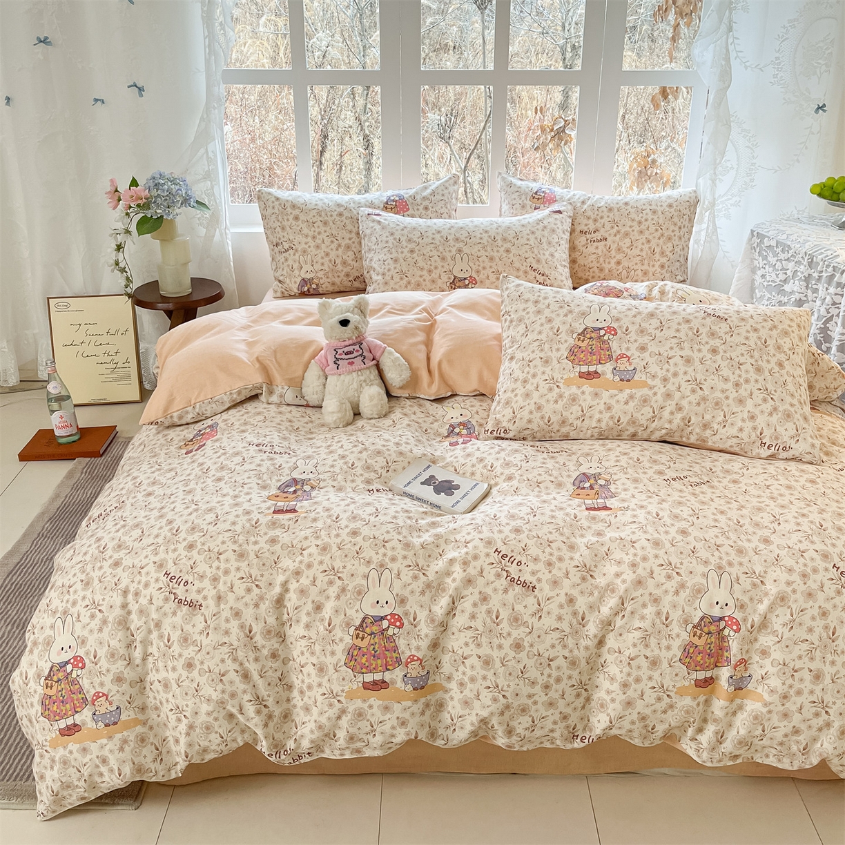 91家纺网 家纺一手货源 找家纺 名兮家居 2026新款A类全棉棉麻四件套 采蘑菇