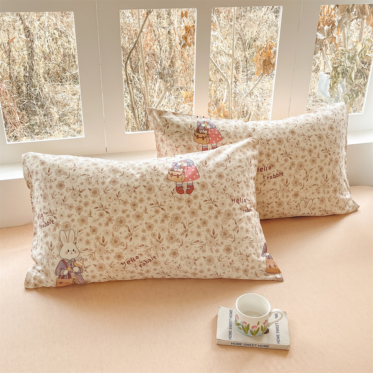 91家纺网 家纺一手货源 找家纺 名兮家居 2026新款A类全棉棉麻四件套 采蘑菇