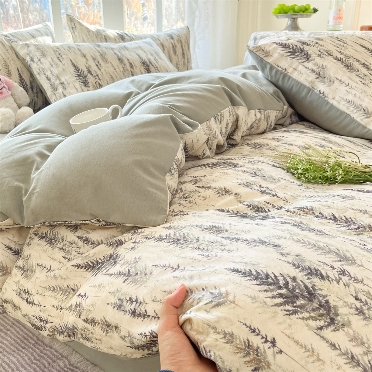 91家纺网 家纺一手货源 找家纺 名兮家居 2026新款A类全棉棉麻四件套 松间雾