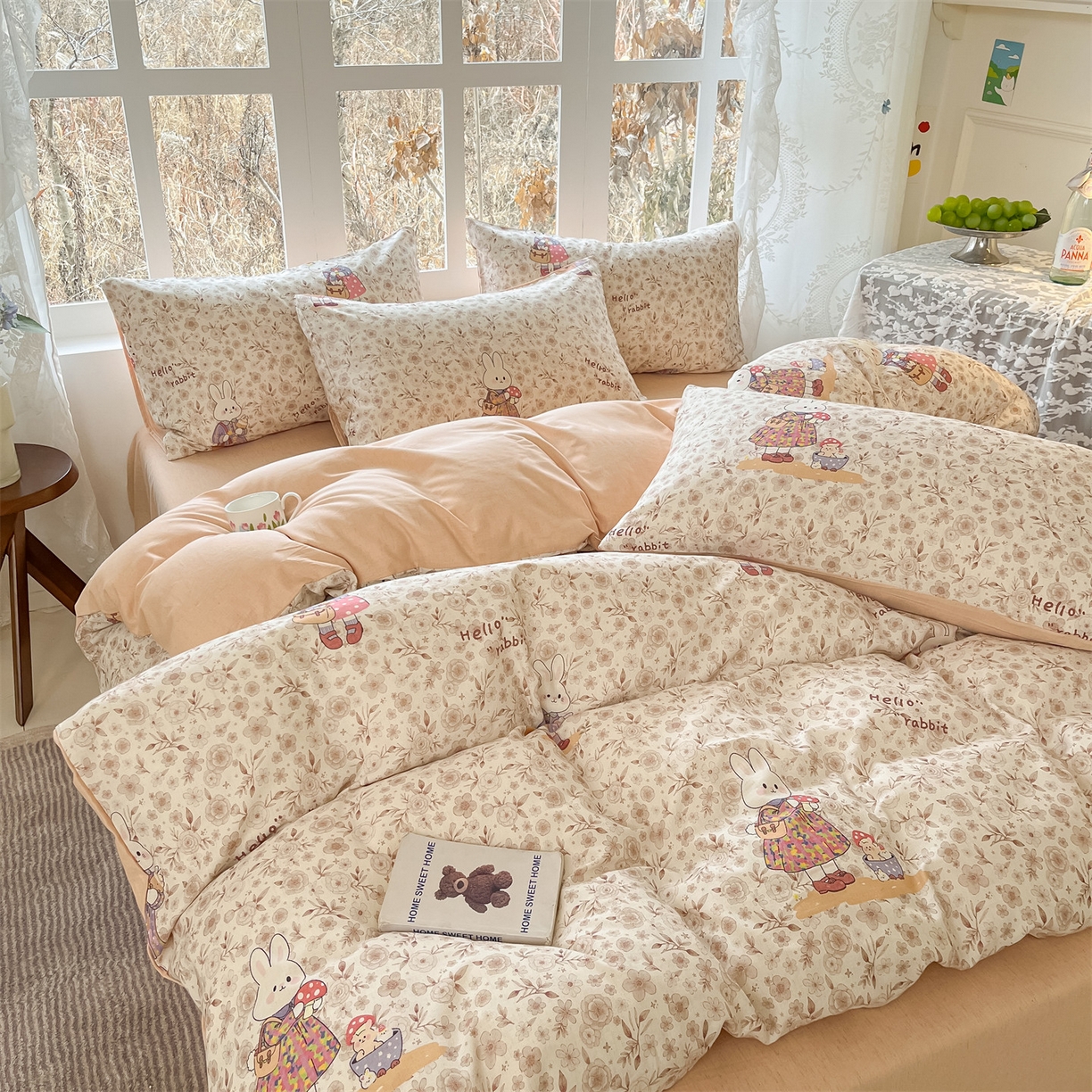 91家纺网 家纺一手货源 找家纺 名兮家居 2026新款A类全棉棉麻四件套 采蘑菇